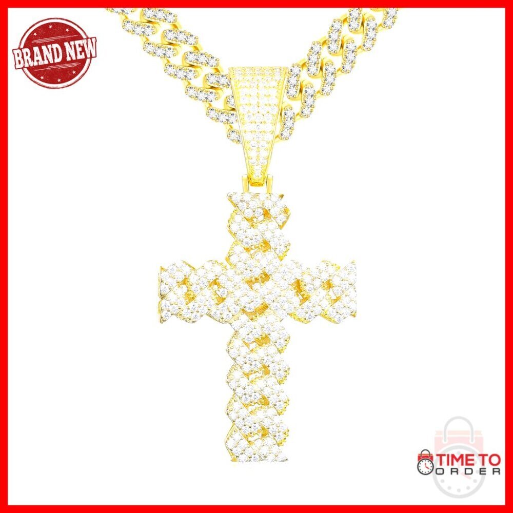 2.7 Carat Moissanite Cross Pendant Necklace Sterling Silver 18k Gold Plated